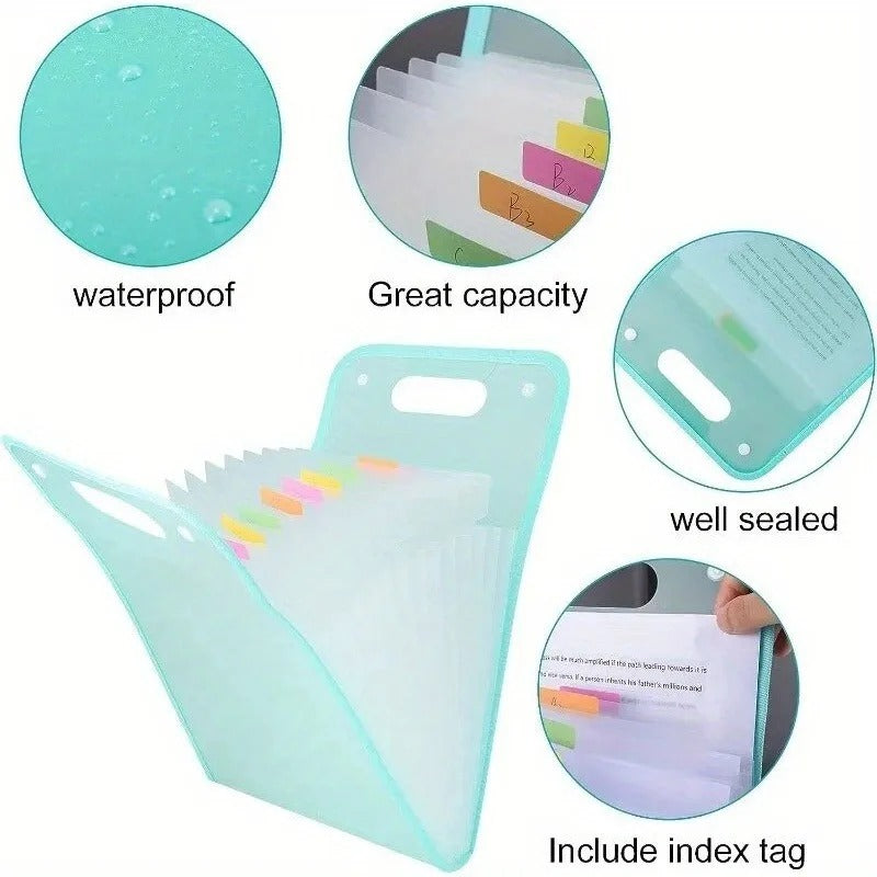 13 Pocket File Folders Portable A4 Document Organizer for Classroom Office Home Storage