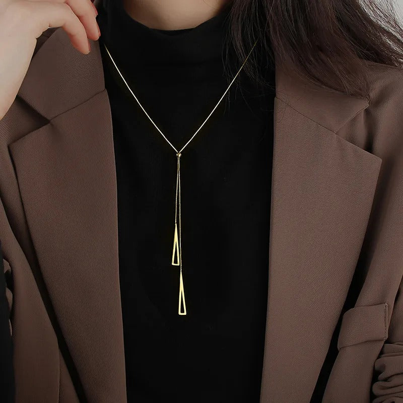 Unique Geometric Triangular Snake Long Chain Necklace